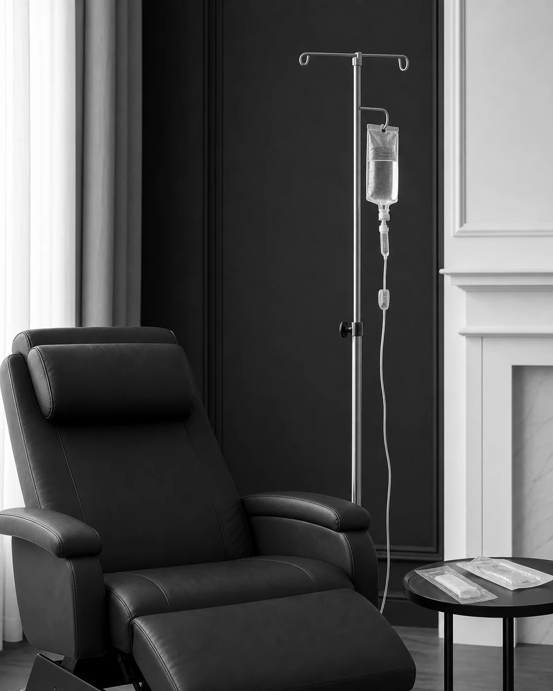 Espacio ilustrativo preparado para terapia intravenosa supervisada